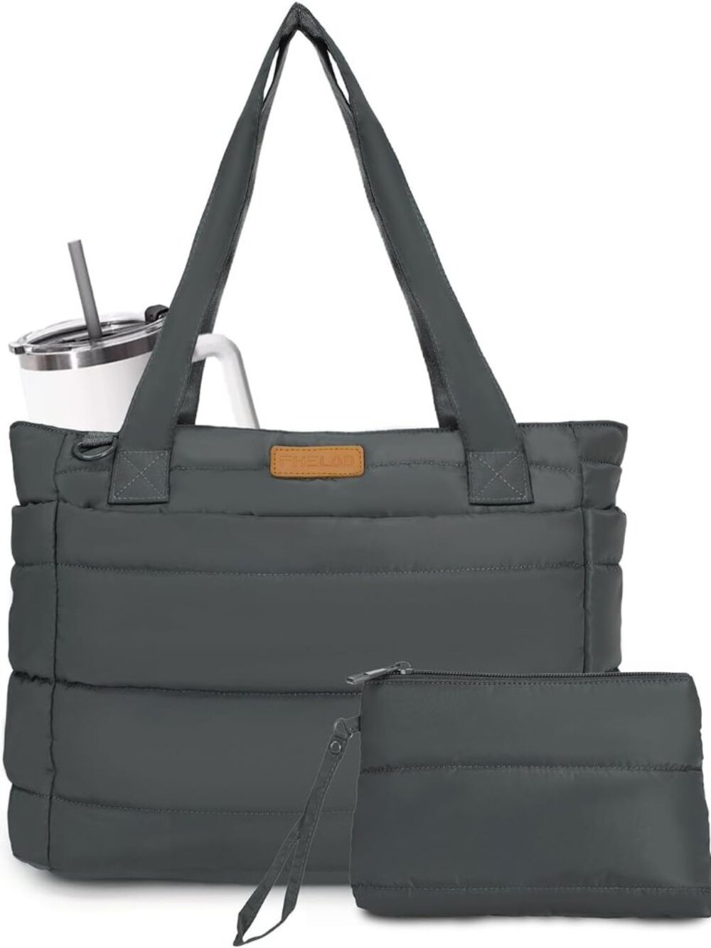 Lightweight Puffer Tote Bag for Women, Quilted Shoulder Bag with Laptop Compartm